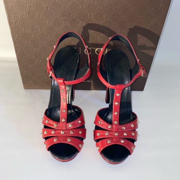 GUCCI Melville leather T-Strap Heel Sandals in box - Picture 4 of 14